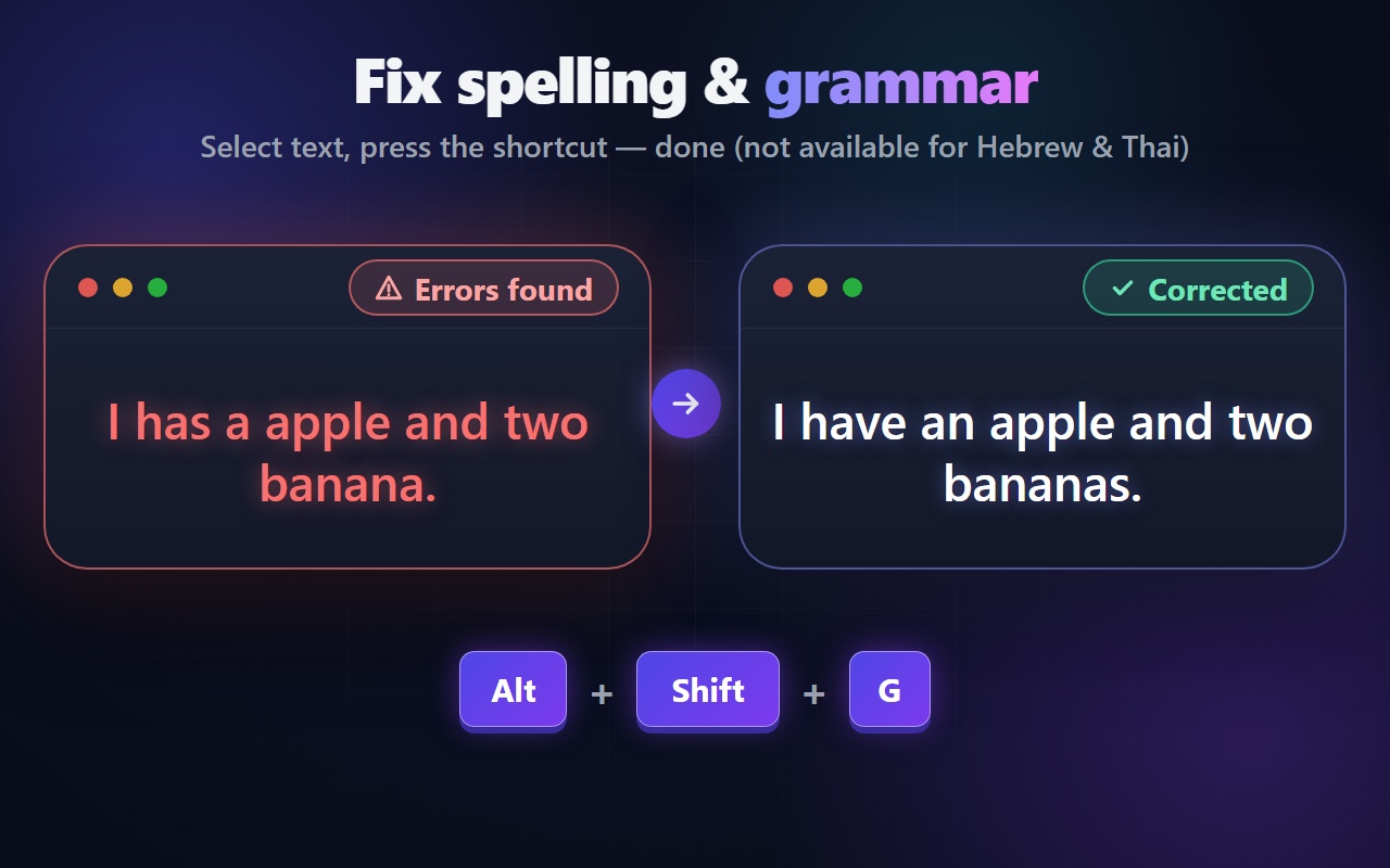 TextFlip fixes spelling and grammar
